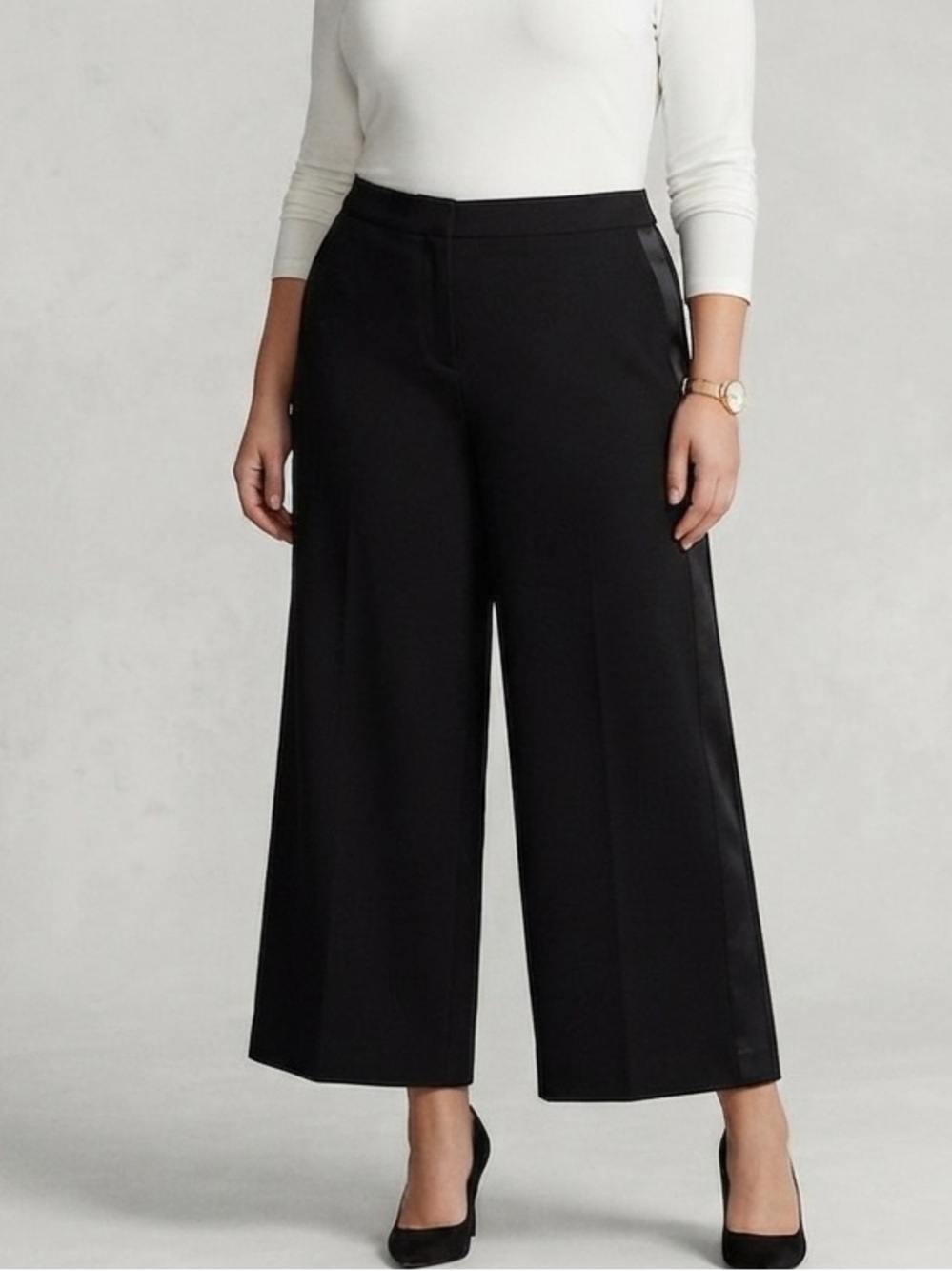 PENNINGTONS Curvy Fit Black Wide-Leg Crop Pants with Side Stripe size 22